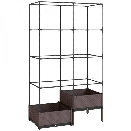 Jardinera con Enrejado Metálico para Plantas Trepadoras 2 Macetas de PP con Orificios de Drenaje 100x50x174 cm Negro [9]