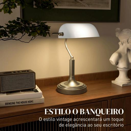 Lámpara de Escritorio Banquero con Pantalla Ajustable Interruptor Basculante para Oficina Biblioteca Blanco [2]