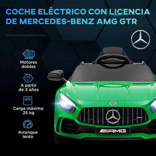 Coche Eléctrico para Niños de +3 Años Mercedes-Benz AMG GTR con Batería 12V Mando a Distancia Faros Bocina Música Verde [5]