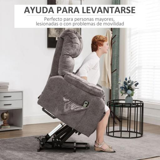 Sillón Levanta Personas Eléctrico con Reclinación hasta 135° Mando a Distancia Reposapiés y 2 Bolsillos Gris [6]