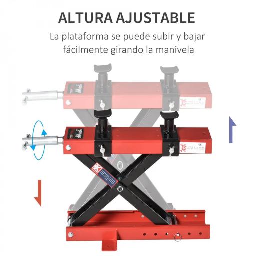 Plataforma Elevadora para Motocicletas Carga Máxima 500 kg con Altura Ajustable de 19-53 cm Soporte de Moto para Aparcar o Reparar Taller Garaje Negro y Rojo [7]