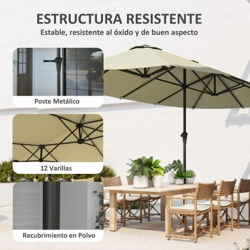 Sombrilla Doble 4x2,2 m Sombrilla Terraza Exterior con Manivela Manual Impermeable y Protección UV30+ Crema [6]