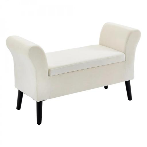 Banco de Almacenamiento con Tapa Abatible Reposabrazos y Patas de Madera para Salón 111,5x41x65 cm Crema [9]