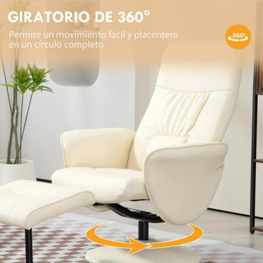 Sillón de Relax con Reposapiés Respaldo Reclinable hasta 145° para Salón Dormitorio Oficina 76x81x101 cm Crema [2]