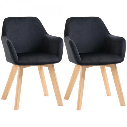 Juego de 2 Sillas de Comedor Modernas Tapizadas en Terciopelo con Patas de Madera para Salón 54x57x80 cm Negro [9]