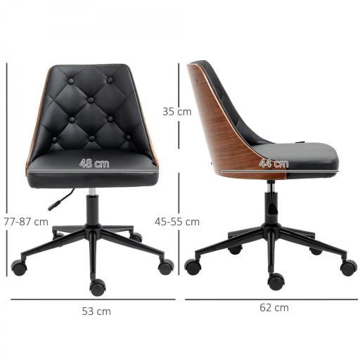Silla de Oficina con Altura Ajustable y Basculante para Dormitorio Oficina 53x62x77-87 cm Negro y Madera [1]