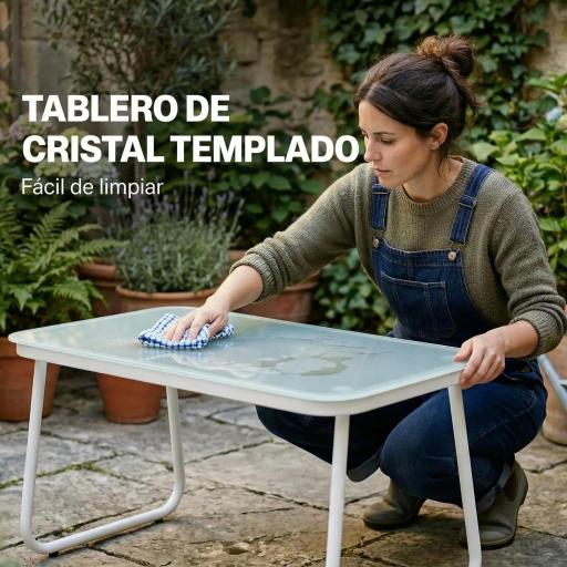 Conjunto Jardín Exterior de 4 Piezas con Sofá de 2 Plazas 2 Sillones Mesa de Vidrio Templado Tela Textilene Gris Claro [4]