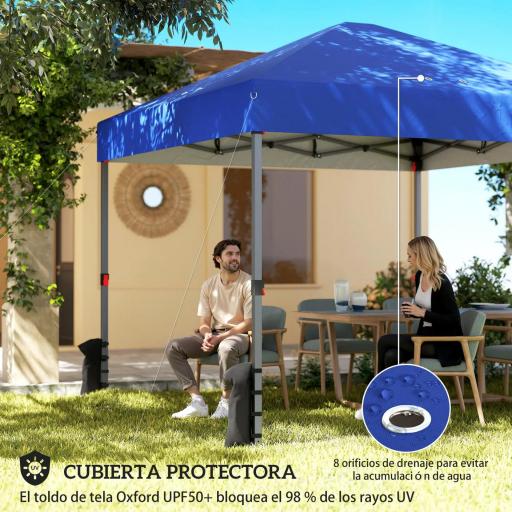 Carpa Plegable Pop-up 3x3 m con 3 Paredes 2 Ventanas Altura Ajustable UPF50+ Bolsa Transporte y Sacos de Arena Azul [2]
