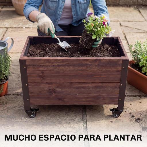 Jardinera Exterior de Madera con Ruedas con Orificio de Drenaje y Tela no Tejida Macetero 60x30x41 cm Marrón Oscuro [4]