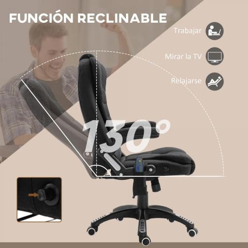 Silla de Masaje con 6 Puntos de Masaje con Función de Calefacción Altura Ajustable y Ruedas 68x72x110-120 cm Negro [6]