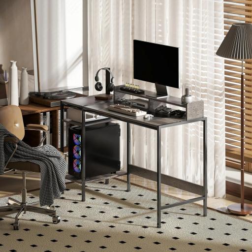 Mesa de Escritorio con Estantes Laterales Soporte para Monitor Ajustable y Estructura Móvil 120x48x85,5 cm Gris Carbón [6]