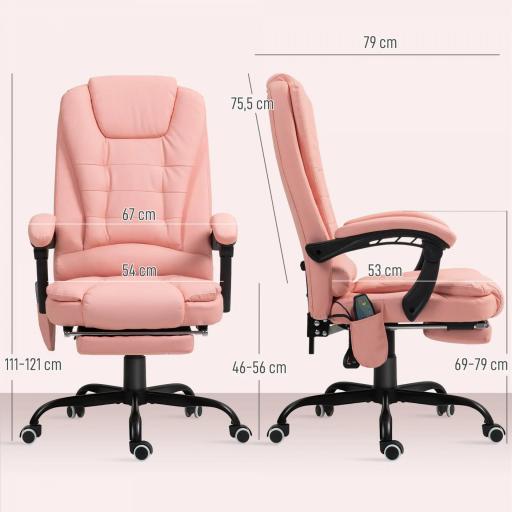 Silla de Oficina con 7 Puntos de Masaje con Reposapiés Retráctil Altura Ajustable Control Remoto y Tejido de PU Rosa [6]