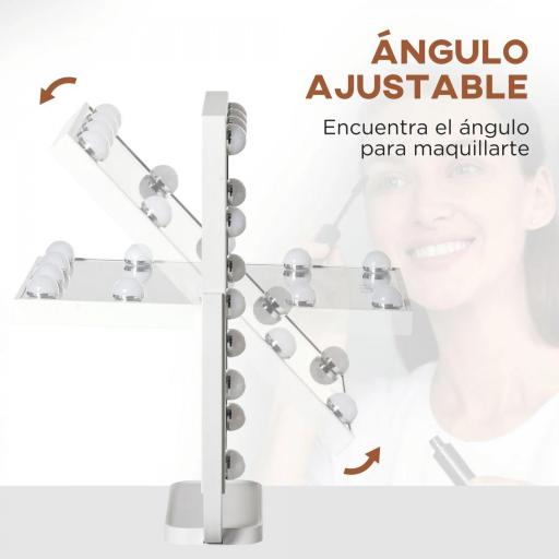 Espejo de Maquillaje con Luz Espejo Hollywood de Mesa con 12 LED 3 Modos y Luz Ajustable Pantalla Táctil y Función de Memoria para Dormitorio Baño 32,8x11x47,4 cm Blanco [2]