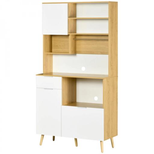 Alacena de Cocina Mueble Auxiliar de Cocina con 3 Puertas Cajón Estante Ajustable y Toallero 93x40x180 cm Natural [9]