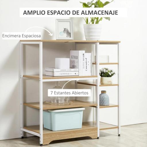 Estante de Cocina Estantería para Microondas Horno Multiusos con 7 Estantes de Almacenamiento para Utensilios Libros Plantas 90x40x95 cm Madera Natural [4]