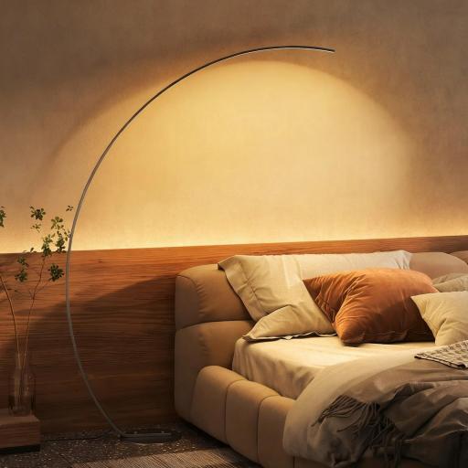 Lámpara de Pie Forma Arco con Brillo y Temperaturas de Color Ajustables 3000K-6500K Mando a Distancia Magnético Plata [5]