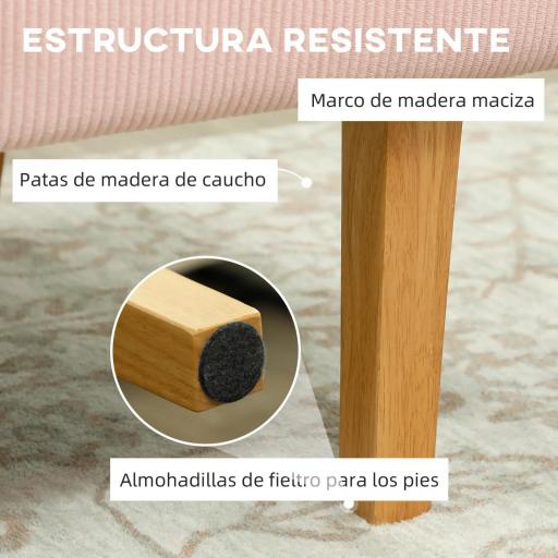 Sofá de 2 Plazas Tapizado en Pana con 2 Puertos USB 1 Puerto Tipo-C y Patas de Madera Carga 240 kg 110x60x85 cm Rosa [3]