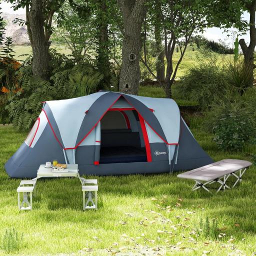 Tienda de Acampada para 6 Personas Impermeable 3000mm+ con Bolsa de Transporte y Gancho 455x220x180 cm Gris [3]