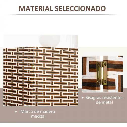 Biombo Separador de Ambientes de 4 Paneles Plegables de Madera de Pino y Fibra de Papel 180x180cm Marrón y Blanco [2]
