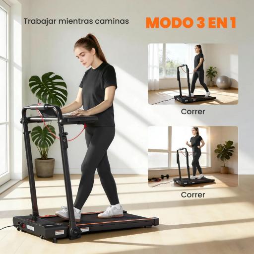 Cinta de Correr Plegable con Escritorio Extraíble 2.5HP 1-12 KM/H Pantalla LED Manillar y Soporte para Móvil Negro [2]