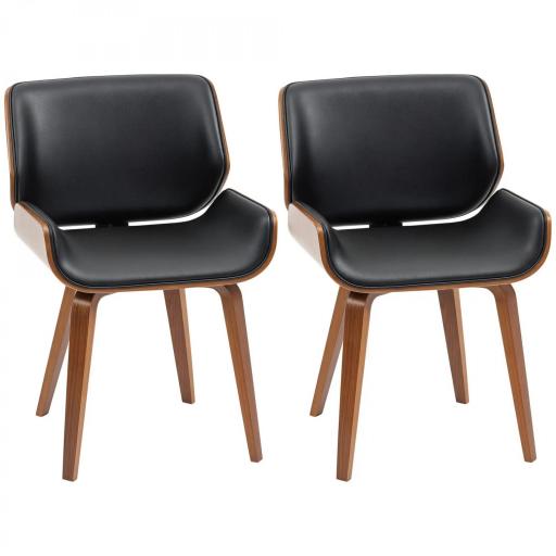 Pack de 2 Sillas de Comedor con Patas de Madera Tapizadas en Cuero Sintético Respaldo Curvado 53x54x81 cm Negro [9]