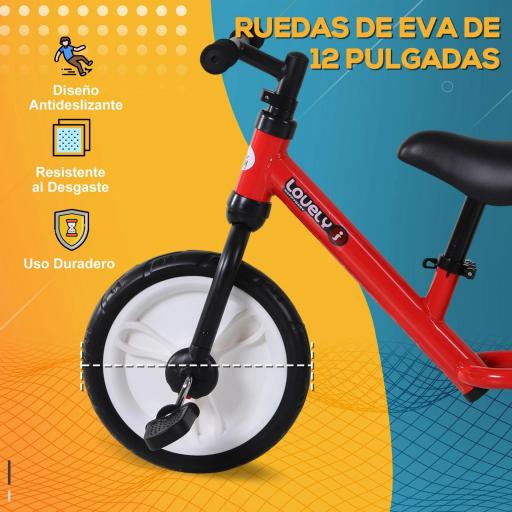 Bicicleta de Equilibrio con Pedales y Ruedas Entrenamiento Extraíbles de Asiento Regulable 33-38cm Niños +24 Meses Carga 25kg Rojo [1]