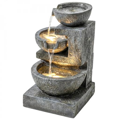 Fuente de Jardín con Iluminación LED y Bomba Fuente Decorativa en Cascada de 3 Niveles 40x37x61 cm Multicolor [9]