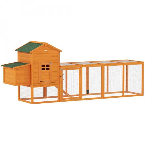 Gallinero de Madera Grande para 3-6 Gallinas con Techo Asfáltico Nido y Bandeja Extraíble 297,5x68x118 cm Natural [9]