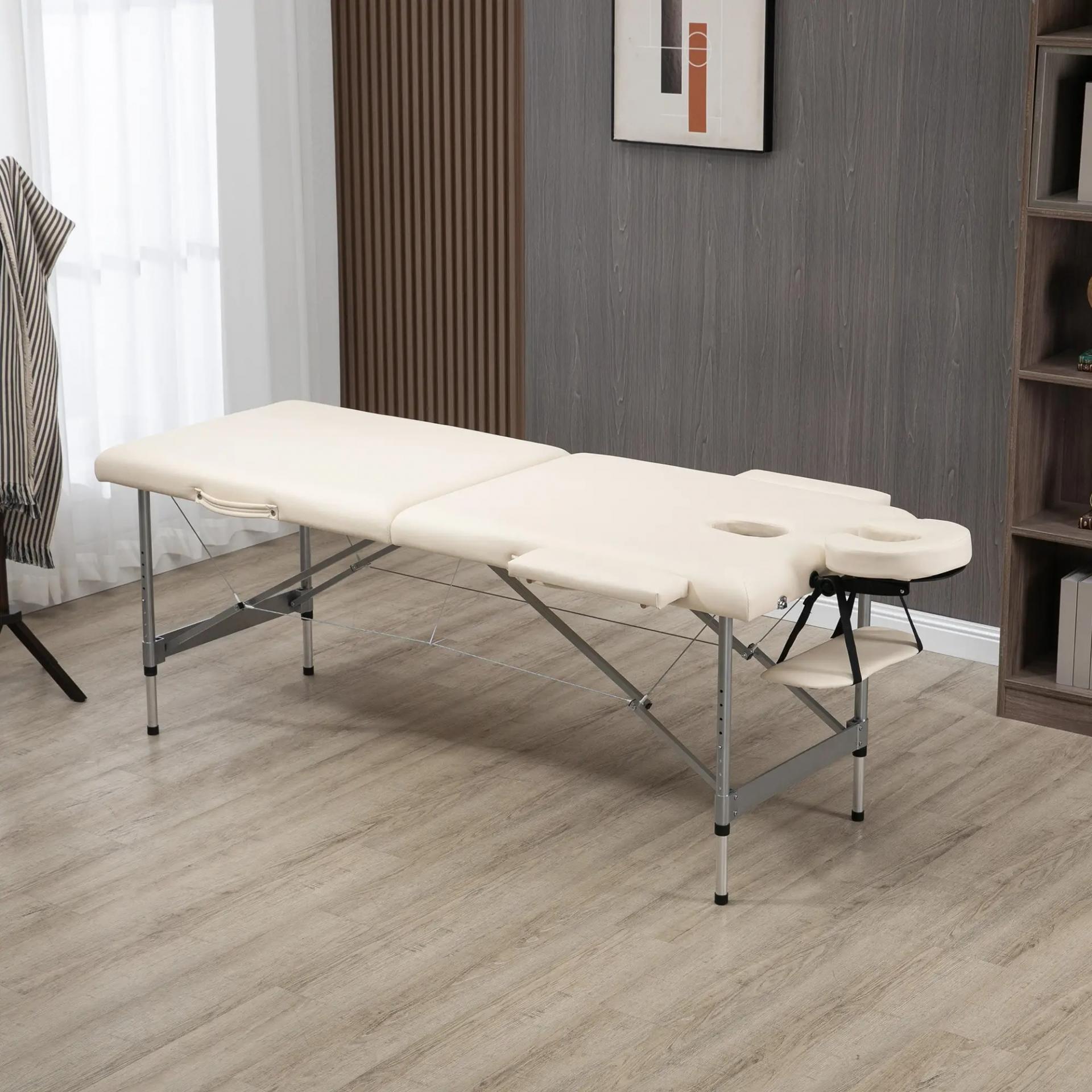 Camilla de Masaje Plegable con Altura Ajustable en 7 Posiciones Reposacabezas y Apoyabrazos 186x71x62-83 cm Beige