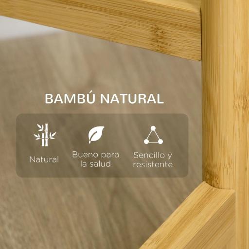 Soporte para Plantas con Patas de Bambú y 4 Estantes Metálicos Redondos Carga 20 kg Ø28x80 cm Natural y Blanco [6]