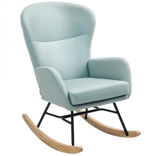 Mecedora Tapizada en Tejido Técnico con Patas de Madera de Haya Respaldo con Diseño Curvo y Reposabrazos Verde Claro [9]