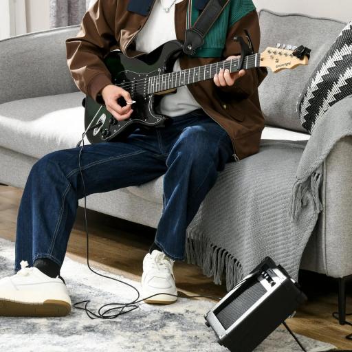 Kit Guitarra Eléctrica de Iniciación con Amplificador 15W Afinador Digital Cuerdas Correa 3 Púas y Funda Negro [0]