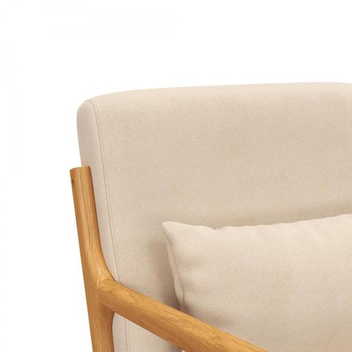 Butaca Nórdica Sillón de Salón Acolchado con Reposabrazos Cojín y Marco de Madera de Caucho 61x78x76 cm Beige [3]