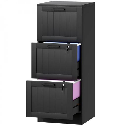 Mueble Archivador con 3 Cajones Cajonera para Escritorio con Cerraduras Carpetas para A4 y Carta 40x40x101 cm Negro [8]