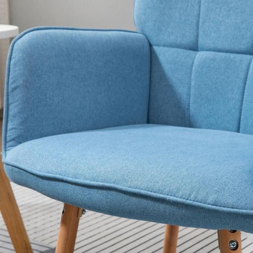 Sillón Individual con Respaldo Alto Reposabrazos Tela de Lino y Patas de Madera para Comedor Cocina 71x76x101cm Azul [7]
