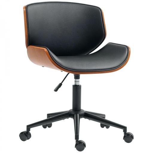 Silla de Escritorio sin Brazos Vintage Giratoria Tapizada en PU Madera Curvada Altura Ajustable Negro y Marrón [9]