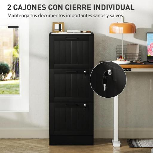 Mueble Archivador con 3 Cajones Cajonera para Escritorio con Cerraduras Carpetas para A4 y Carta 40x40x101 cm Negro [5]