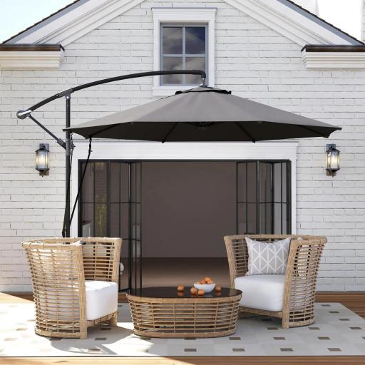Parasol de Jardín Excéntrico Sombrilla con Funda para Sombrilla Protección UV 50+ y Base Cruzada Ø290x243 cm Gris Oscuro