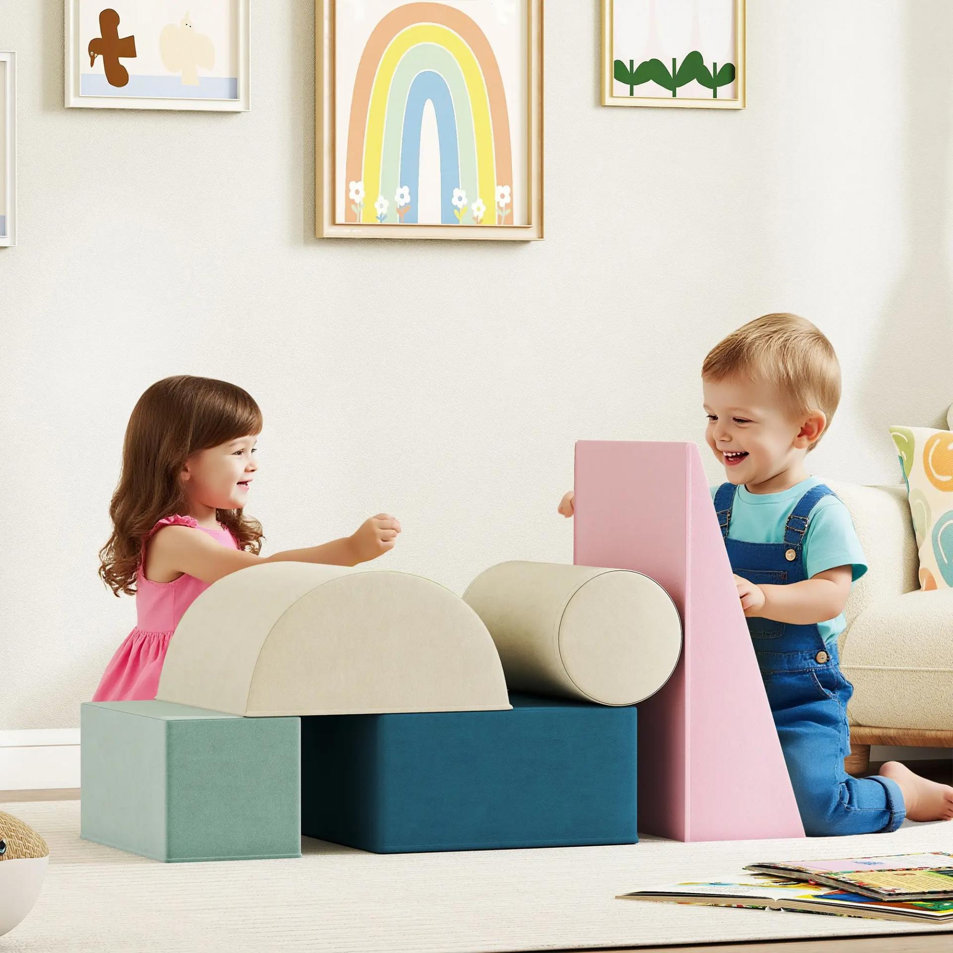 Juego de 5 Bloques de Espuma para Niños Bloques de Psicomotricidad Infantil con Base Antideslizante Funda Extraíble