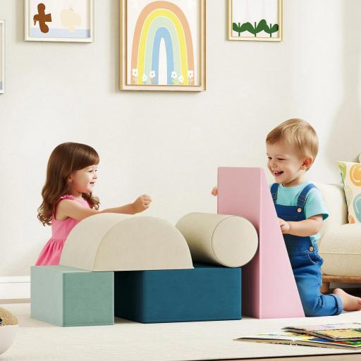 Juego de 5 Bloques de Espuma para Niños Bloques de Psicomotricidad Infantil con Base Antideslizante Funda Extraíble