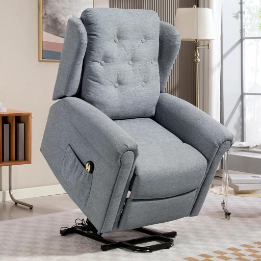 Sillón Relax Reclinable Eléctrico Levanta Personas con Respaldo Alto Capitoné Control Remoto Gris