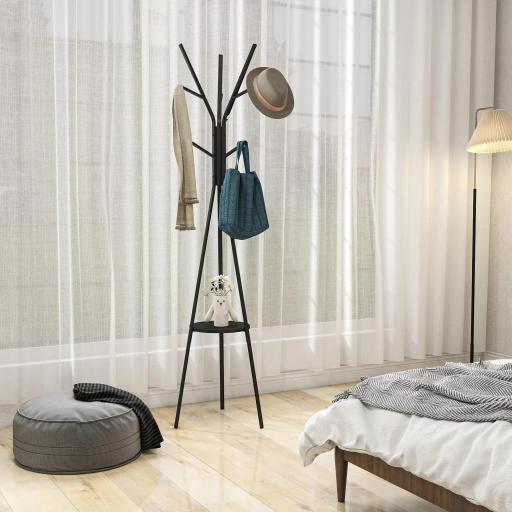 Perchero de Pie Forma de Árbol Perchero para Ropa de Metal con 9 Ganchos y Estante Perchero Vintage 45x45x180 cm Negro