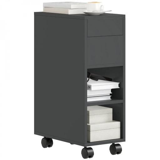 Mesa Auxiliar con Encimera Deslizante Ruedas Almacenamiento Oculto Estante Ajustable Negro [7]