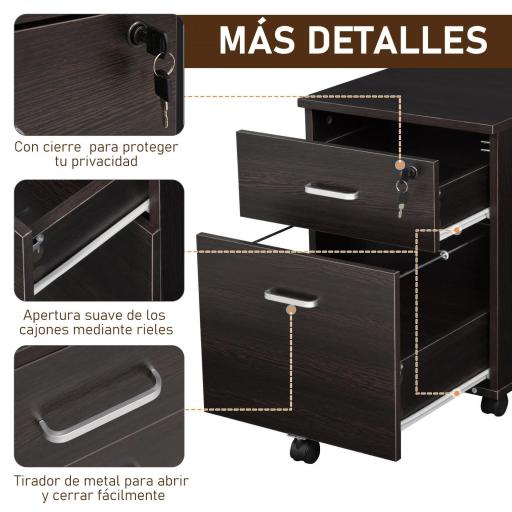 Archivador Móvil para Archivos A4 con Ruedas Gabinete de Archivos Suspendidos 2 Cajones Cerradura 40x45x55,6 cm wengué [4]