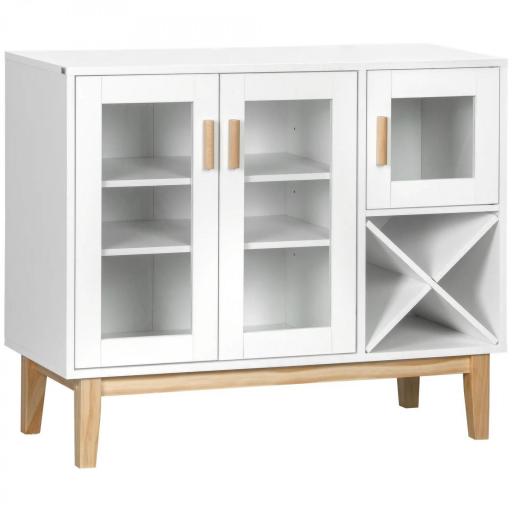Aparador de Cocina con 3 Puertas de Vidrio y Botellero en Forma X para 4 Botellas 90x37x75 cm Blanco [8]