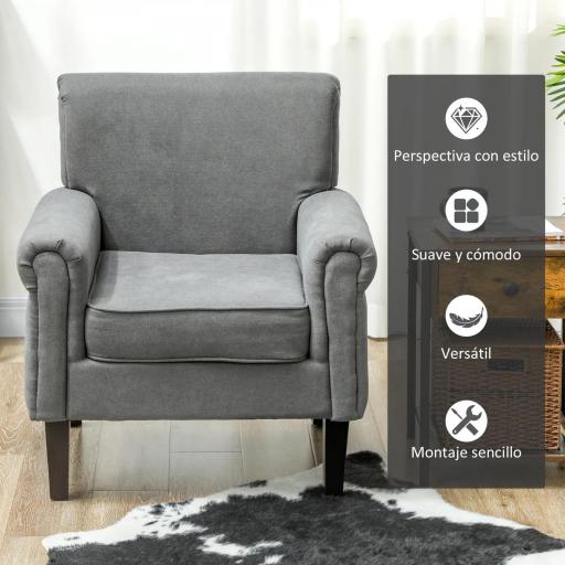 Butaca de Salón Tapizada en Tela Sillón Relax con Reposabrazos Asiento Extraíble para Dormitorio 79x72,5x88 cm Gris [4]