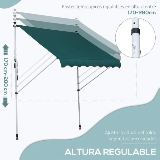 Toldo Manual Retráctil 200x150x170-280 cm para Balcón y Terraza con Altura Ajustable con Manivela Verde [2]