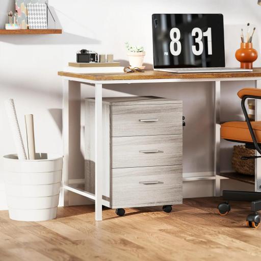 Cajonera de Escritorio con 3 Cajones Ruedas Cerradura 2 Llaves Archivador Móvil para Estudio Salón 40x40x61,5 cm Gris [2]