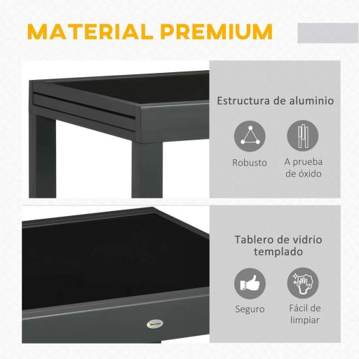 Mesa de Jardín Extensible de Aluminio Mesa Rectangular con Encimera de Vidrio Templado para Terraza 80-160x80x75cm Negro [3]
