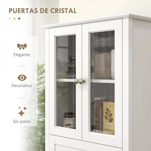 Alacena de Cocina Despensa Armario de Cocina con 2 Puertas de Vidrio Templado Cajón 61x35x168,5 cm Blanco [4]